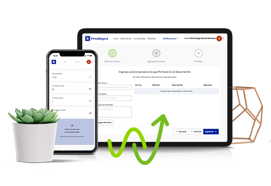 Smartphone y tablet mostrando una vista de Datawork® Firma Segura