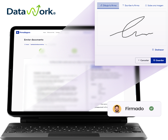 Proyección de la pantalla de firma de Datawork® Firma Segura
